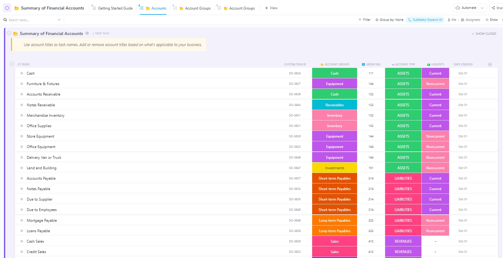 Summary of Financial Accounts Template by ClickUp™