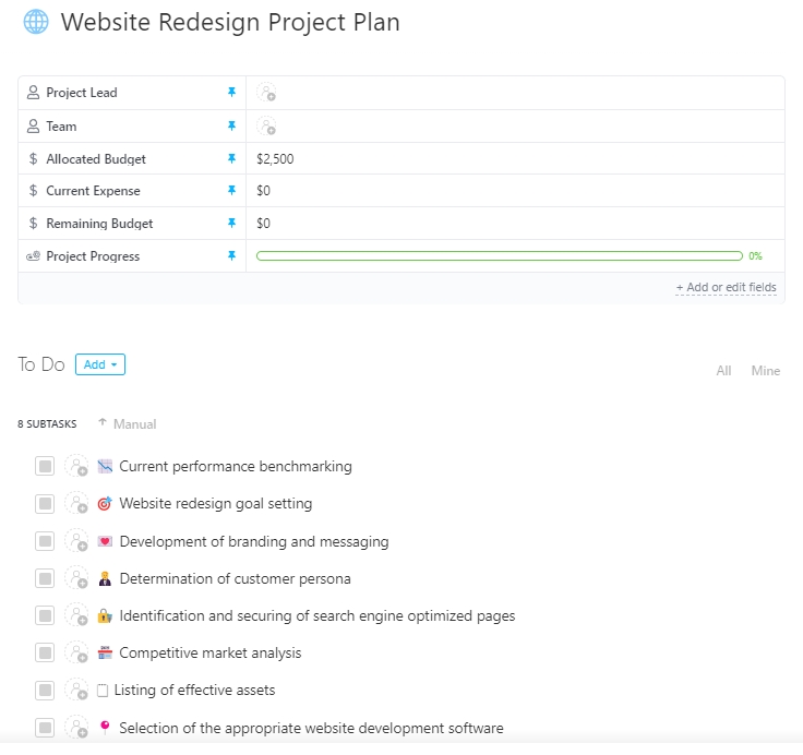 Website Redesign Project Plan Template by ClickUp™