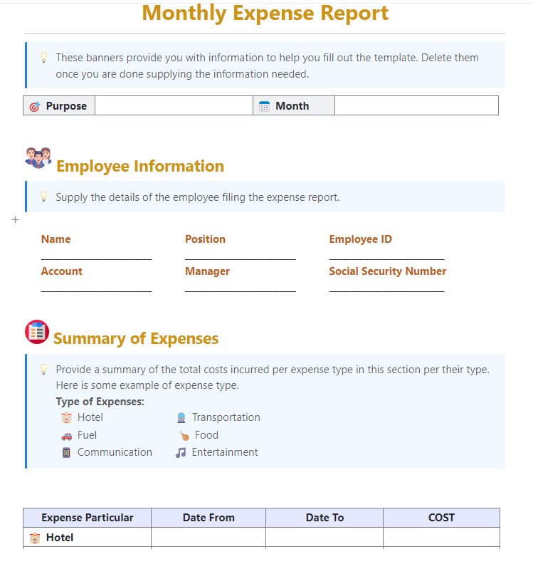 Monthly Expense Report Template by ClickUp™