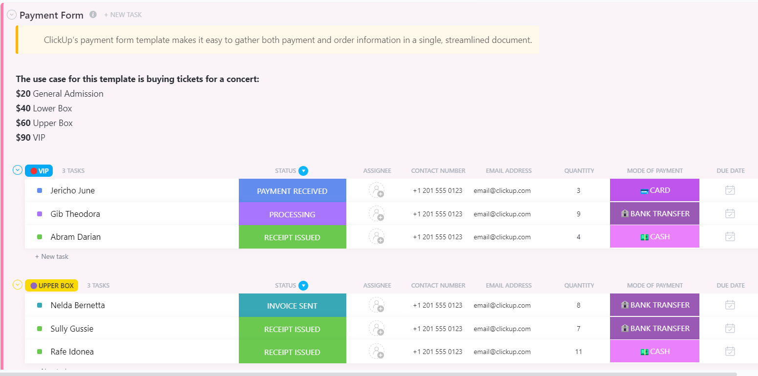 Payment Form Template by ClickUp™