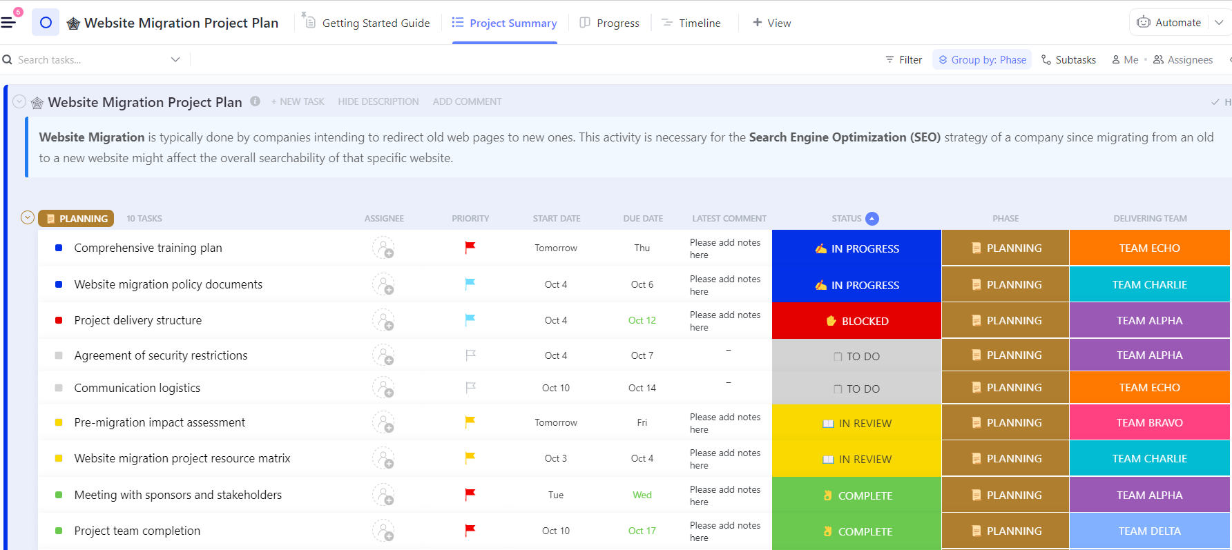 Website Migration Project Plan Template by ClickUp™